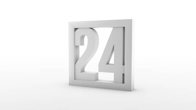 Calendário minimalista simples Dia vinte e quatro Número 24 em um quadro 3d renderizando ilustração 3d