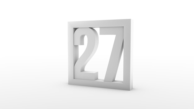 Foto calendário minimalista simples. dia vinte e sete. número 27 em um quadro. renderização 3d, ilustração 3d.