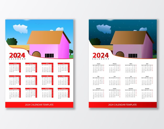 Foto calendario mínimo vectorial libre para el año 2024