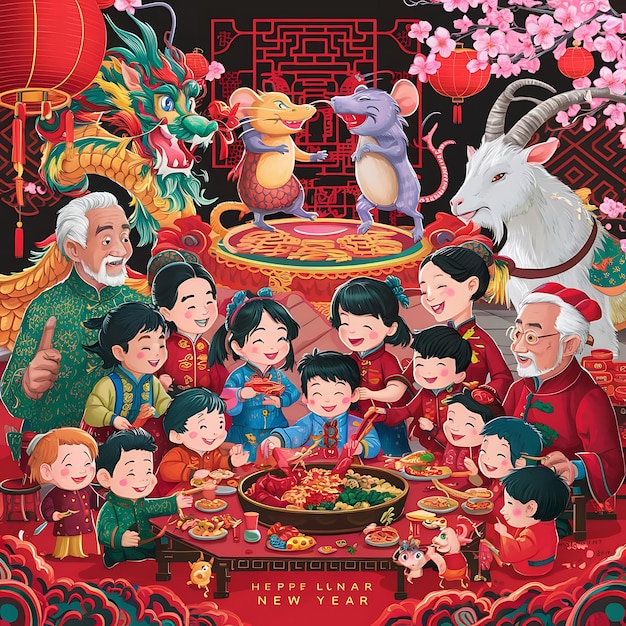 calendario de niños festival del dragón oro abuelo gráfico japonés año nuevo lunar japonés