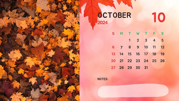 Foto calendario para octubre de 2024