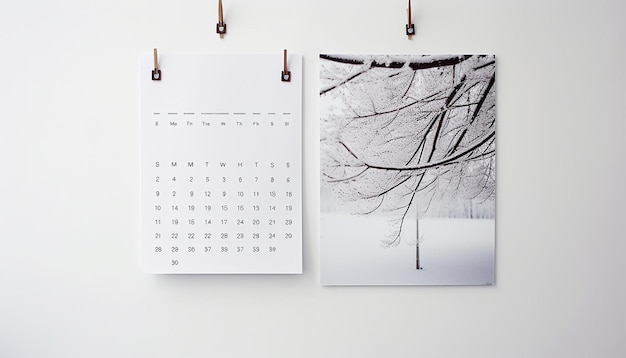 Foto un calendario de pared colgado en una pared blanca