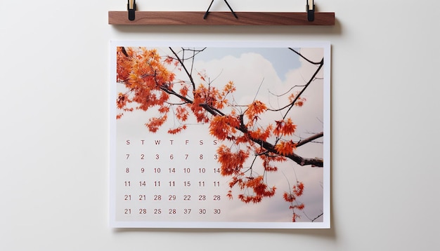 Foto un calendario de pared colgado en una pared blanca