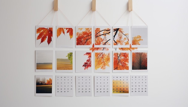 Foto un calendario de pared colgado en una pared blanca