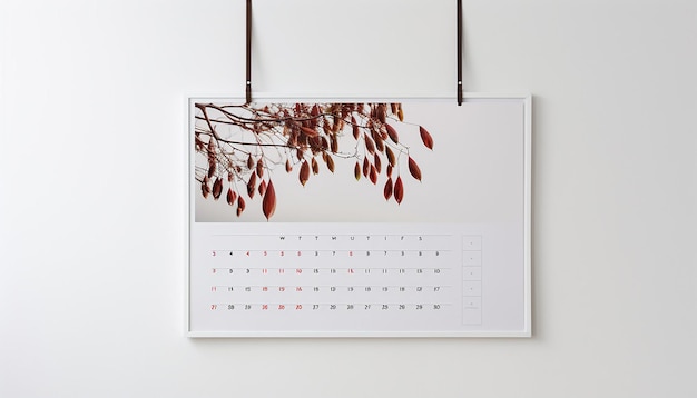 Foto un calendario de pared colgado en una pared blanca