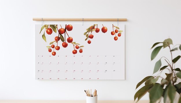 Foto un calendario de pared colgado en una pared blanca