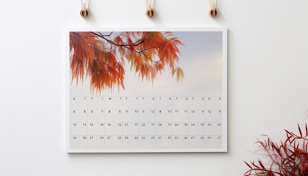 Foto un calendario de pared colgado en una pared blanca