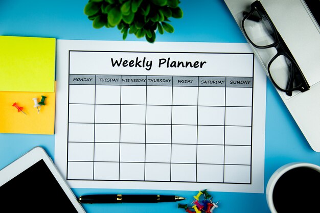 Calendario Plan semanal Hacer negocios o actividades en una semana.