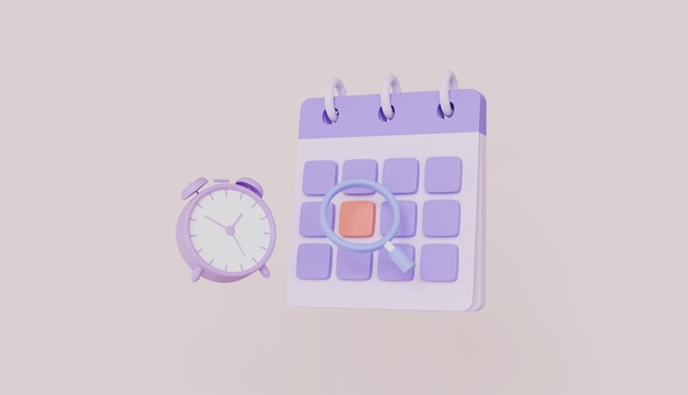 Calendario y reloj con lupa cita planificación del trabajo gestión del proyecto