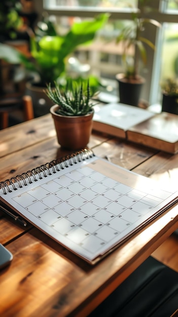 Foto calendario sobre mesa de madera con espacio de copia concepto de planificación empresarial