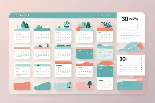 Calendario de trabajo remoto minimalista Ilustración vectorial plana con hitos