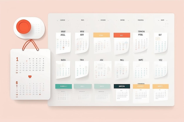 Calendario de trabajo remoto minimalista Ilustración vectorial plana con hitos