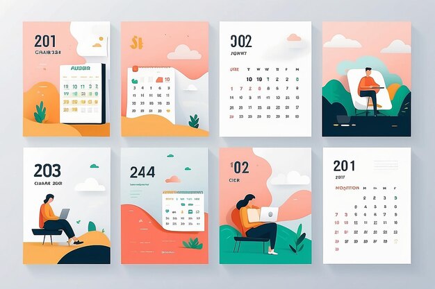 Calendario de trabajo remoto minimalista Ilustración vectorial plana con hitos