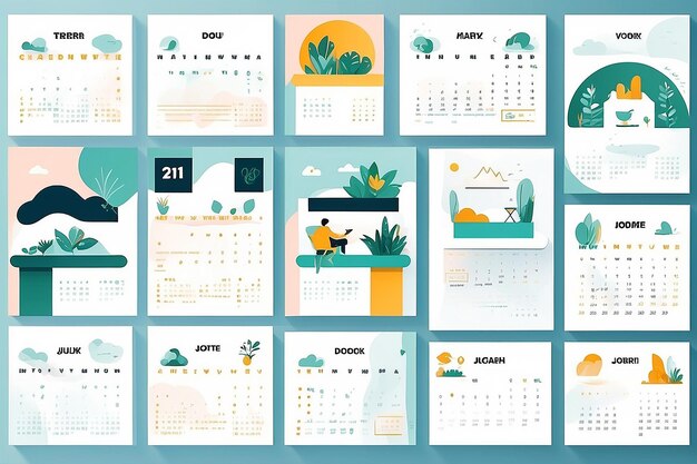 Calendario de trabajo remoto minimalista Ilustración vectorial plana con hitos