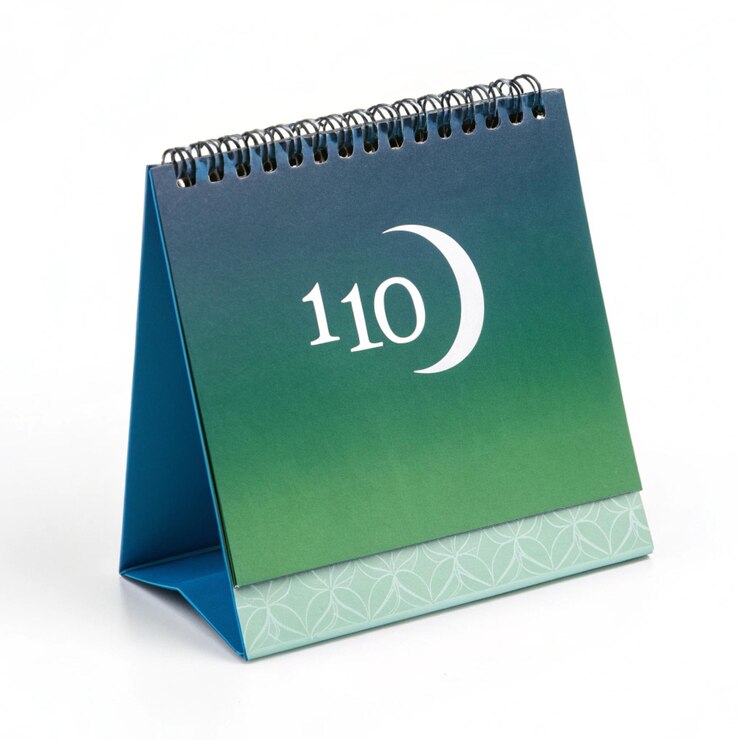 Calendario verde y azul con luna creciente aislada sobre un fondo transparente