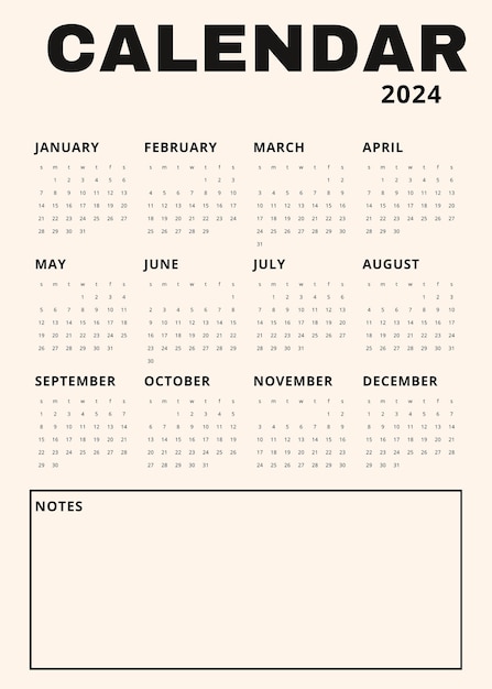 Calendário Vertical Beige para o ano de 2024 Moderno e Minimalista