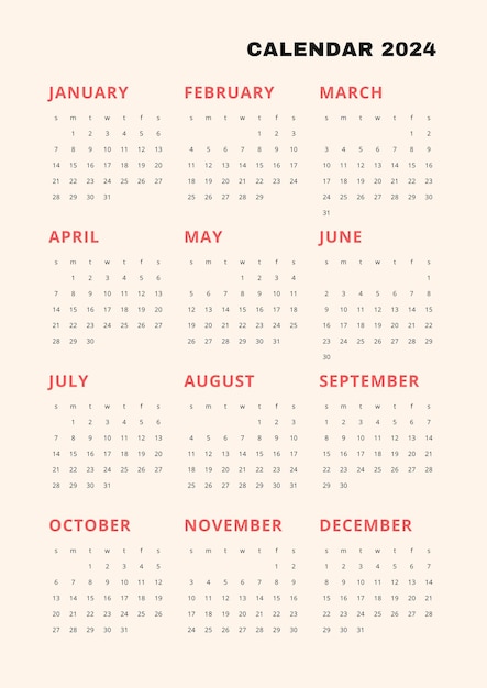 Calendário Vertical Beige para o ano de 2024 Moderno e Minimalista