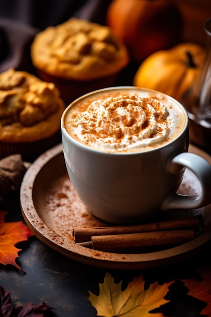 Calentando o café de abóbora de outono