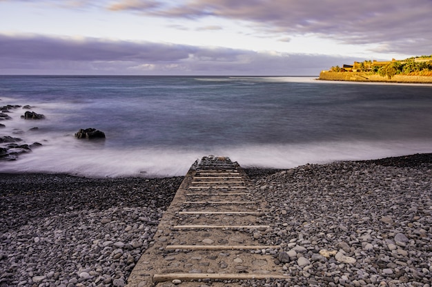 Caleta, de, interian, seixos, praia, tenerife, ilhas canárias, espanha