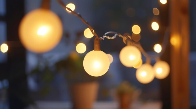 Foto cálida e invitante esta imagen de una cadena de luces es perfecta para crear una atmósfera acogedora