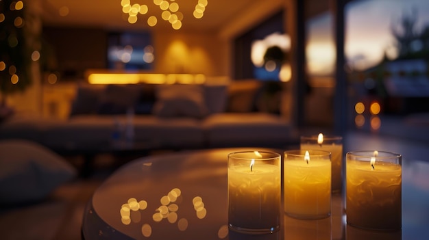La cálida luz de las velas lanza un hechizo hipnotizante que atrae a los visitantes hacia lo elegante y moderno.