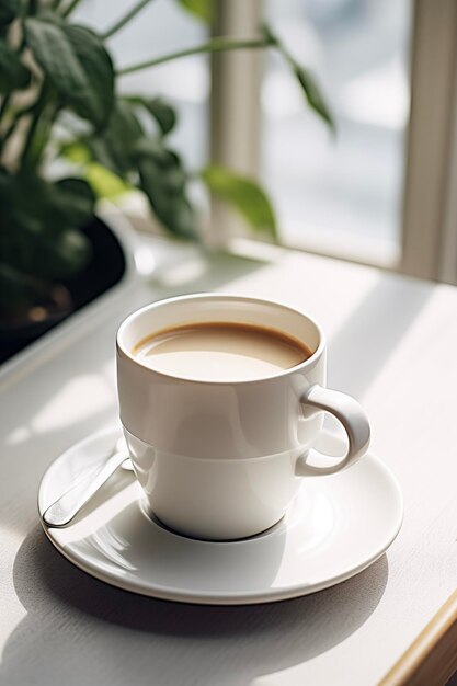 Una cálida mañana, una taza de café.