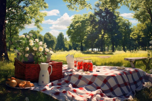 cálido día de verano en un picnic en el exuberante parque verde