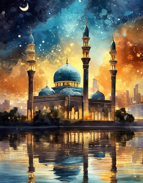 El cálido horizonte de la mezquita por la noche papel tapiz
