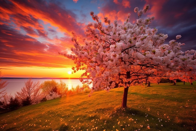 Foto el cálido resplandor del atardecer de primavera