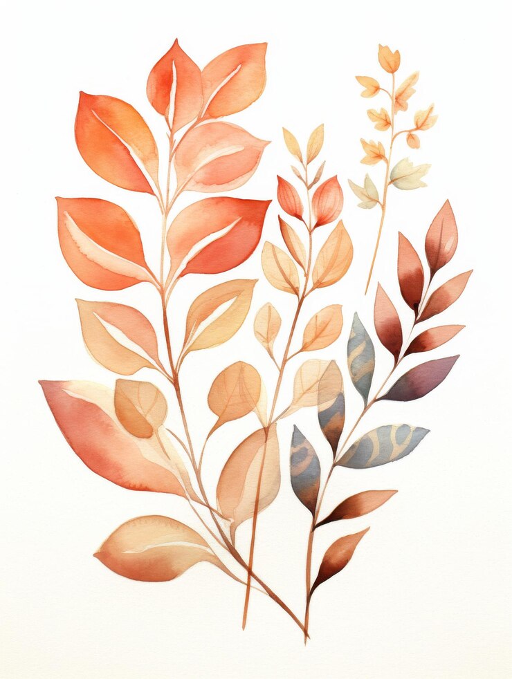 Los cálidos tonos de otoño en la ilustración de acuarela botánica Boho Chic