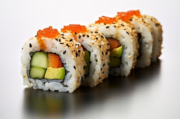 Foto california popular sushi roll mit krabben, avocado und gurke