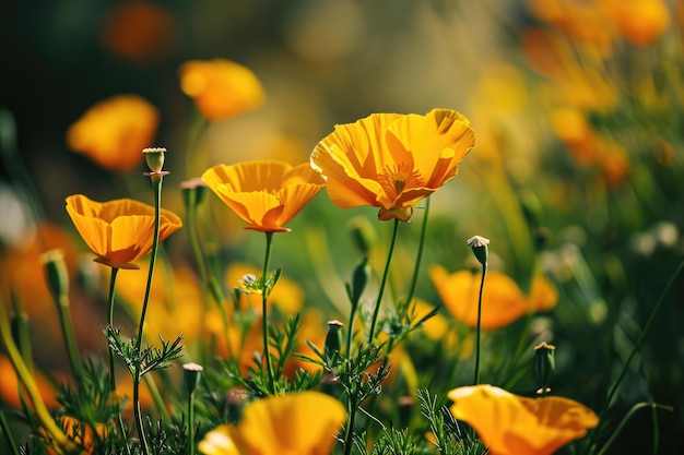 California soleada Un primer plano de la vibrante amapola amarilla de California que florece en un campo