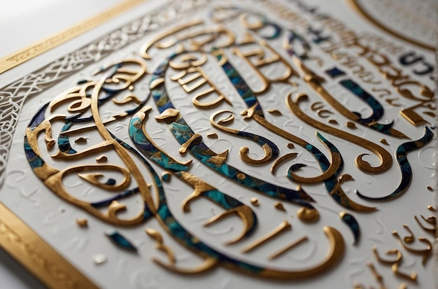 Foto caligrafia árabe de um versículo do alcorão em uma superfície branca