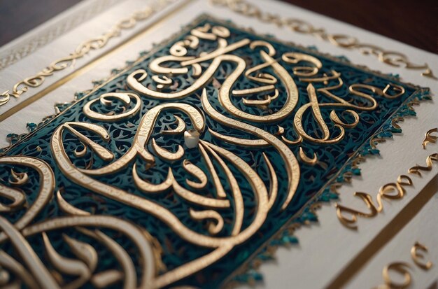 Caligrafia árabe de um versículo do Alcorão em uma superfície branca
