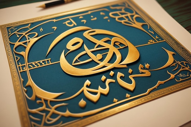 Caligrafia árabe escrevendo Alá e Maomé La Ilaha Illallah Muhammadur Rasulullah Alá Significa Vai