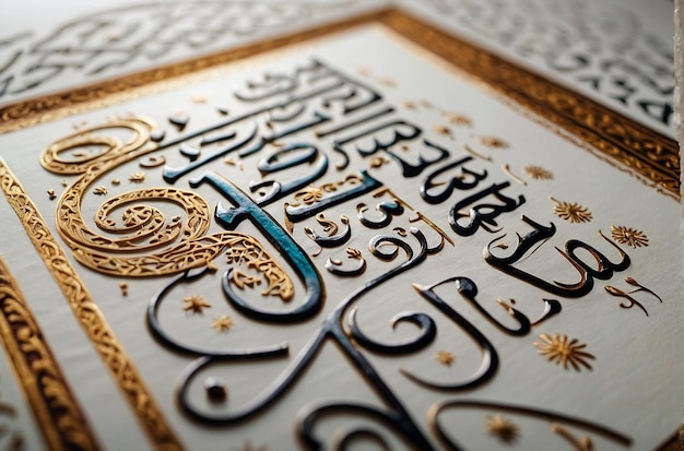Caligrafía árabe de un versículo del Corán en una superficie blanca