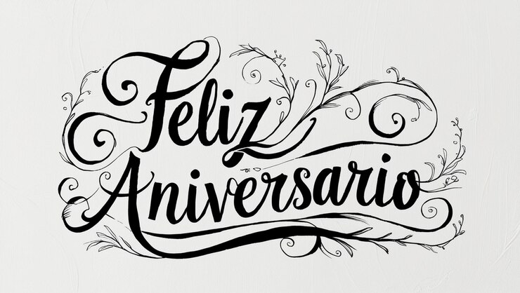Foto caligrafia desenhada à mão em espanhol "feliz aniversario" que significa feliz aniversário
