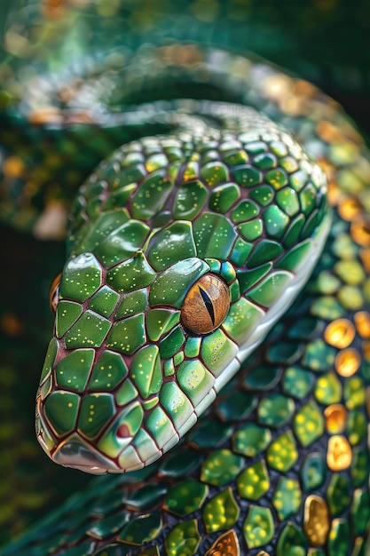 caligrafia dourada bela alegre serpente realista com um sorriso