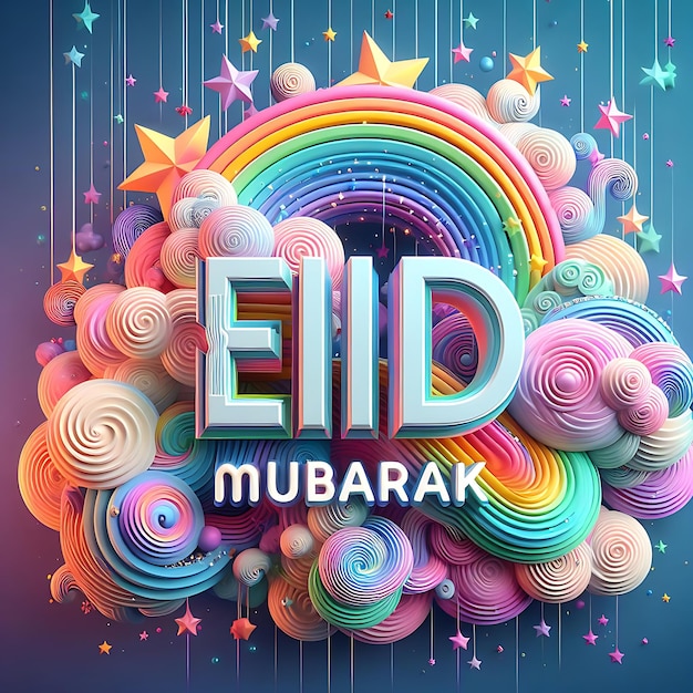 Caligrafía de Eid Mubarak con grabado hueco de luna en fondo de bokeh dorado