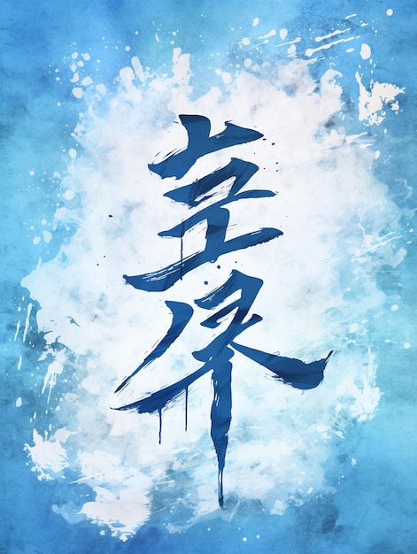 Foto caligrafia kanji em tons de azul