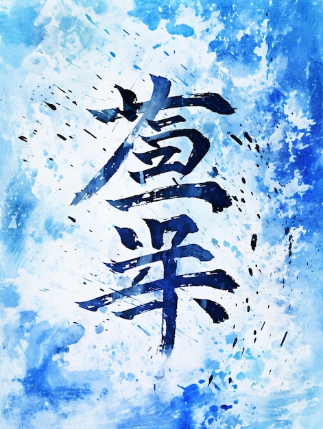 Foto caligrafía kanji en tonos de azul