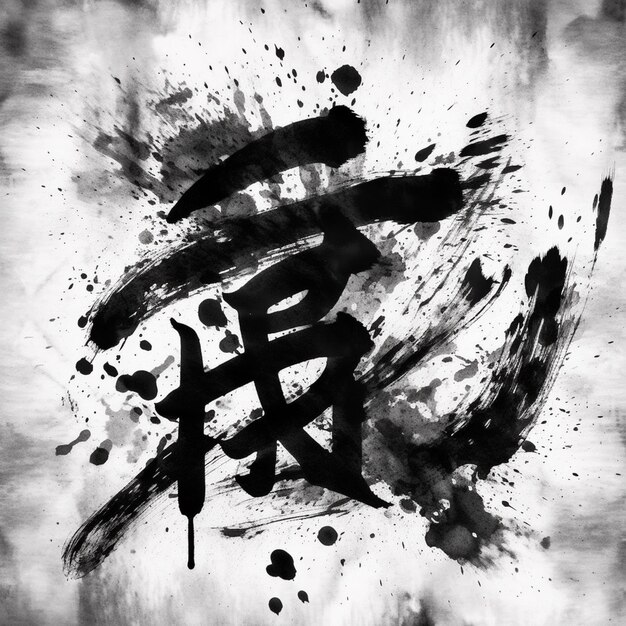 Foto caligrafía tradicional de kanji con pinceladas dinámicas con tinta sumi