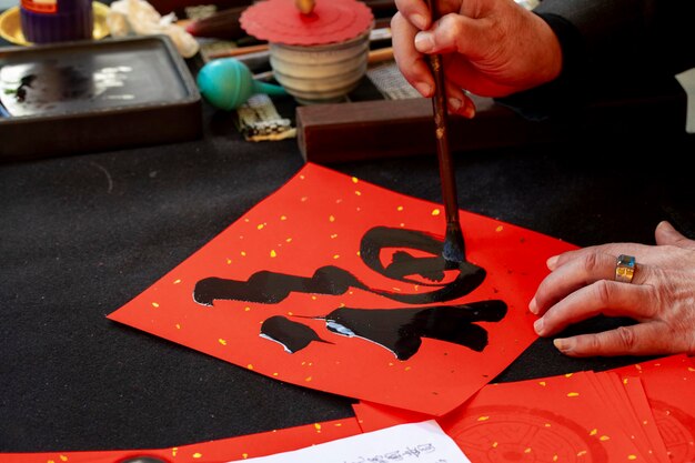 Calígrafo do Festival da Primavera da China, dísticos manuscritos do Festival da Primavera, escovam personagens