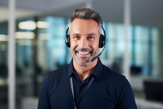 Call-Center-Betreiber mit Headset-Behandlung von Kundenanfragen Generative KI