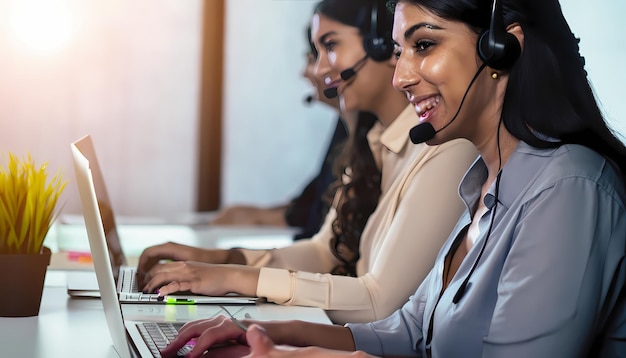 Call-Center-Frauen lächelten bei der Arbeit und leisteten höfliche Dienste