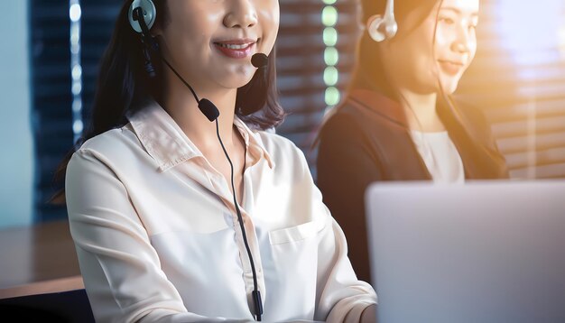 Call-Center-Frauen lächelten bei der Arbeit und leisteten höfliche Dienste