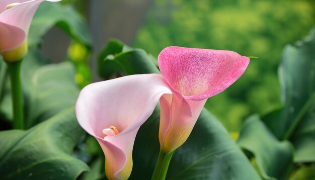 Foto calla florescendo em fundo verde natural com espaço de cópia