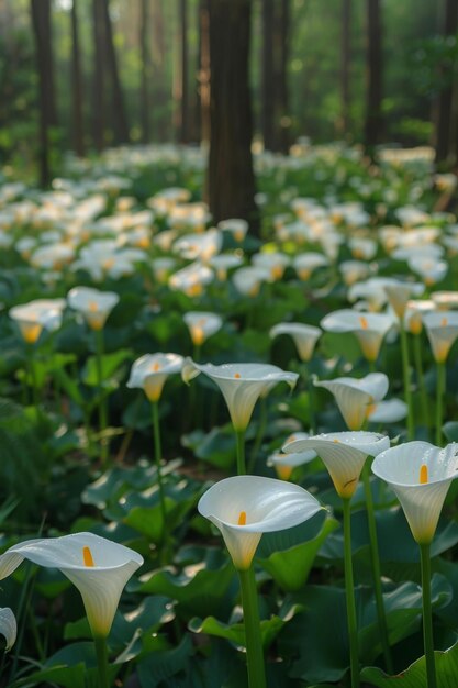 Calla-Lilieblumen blühen auf einem Feld