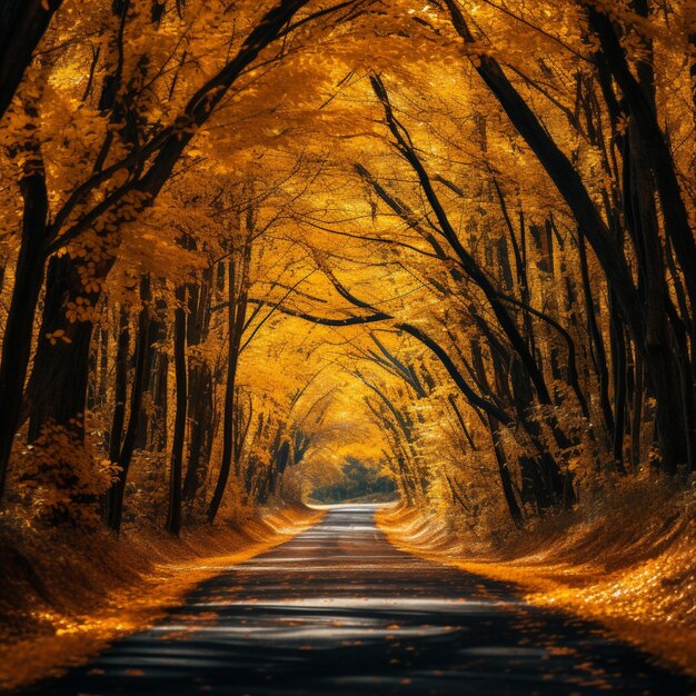 Calle Adoquinada Camino Otoño Hojas Doradas