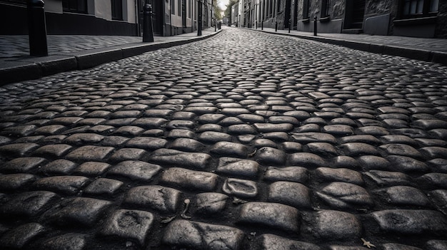 Foto calle adoquinada de textura desigual con patrones irregulares encanto vintage en un entorno urbano